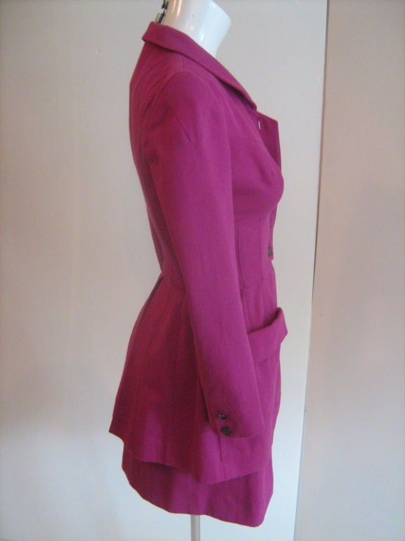 Lagerfeld Fuschia Fitted Button up Jacket with Skirt Suit In Excellent Condition In Los Angeles, CA