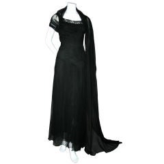 1930er CHANEL Schwarzes Seiden-Soufflé-Kleid