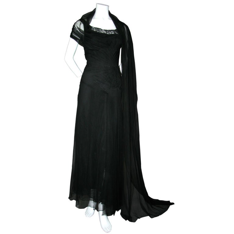 1930s CHANEL Black Silk Soufflé Gown