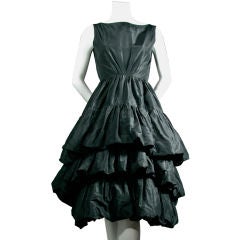 YSL for Christian Dior Black Silk Tafetta Tiered Cocktail Dress
