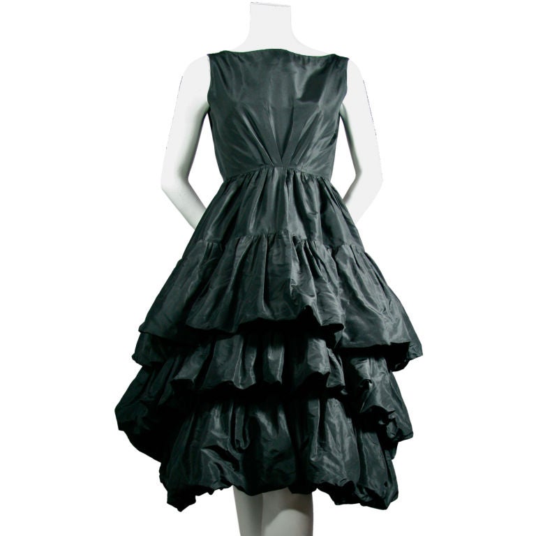 YSL for Christian Dior Black Silk Tafetta Tiered Cocktail Dress For Sale