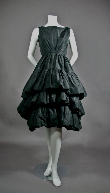 YSL for Christian Dior Black Silk Tafetta Tiered Cocktail Dress For Sale 7