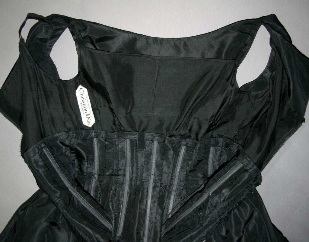 YSL for Christian Dior Black Silk Tafetta Tiered Cocktail Dress For Sale 3