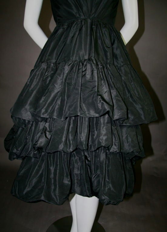 YSL for Christian Dior Black Silk Tafetta Tiered Cocktail Dress For Sale 1