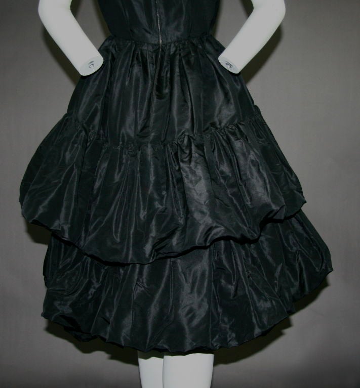 YSL for Christian Dior Black Silk Tafetta Tiered Cocktail Dress For Sale 2