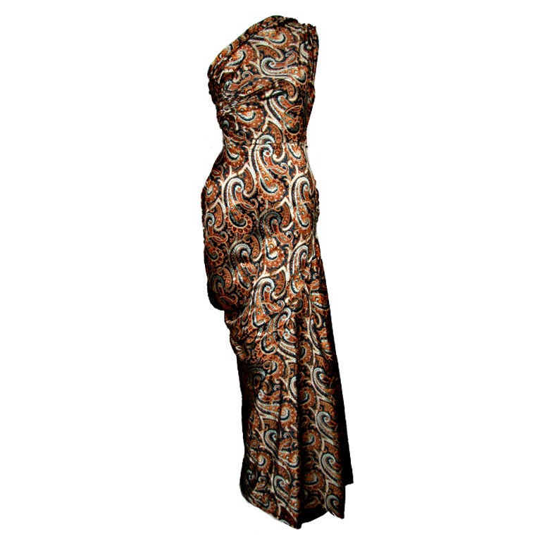 Givency Couture 1950s Printed Devoré Silk Velvet Gown For Sale
