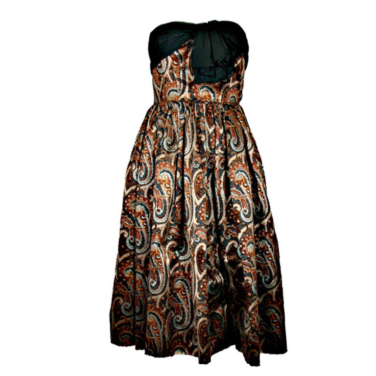 Givenchy 1950s Strapless Printed Silk Devoré Velvet Dress + Stole For Sale