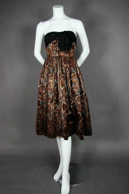 Givenchy 1950s Strapless Printed Silk Devoré Velvet Dress + Stole For Sale 2