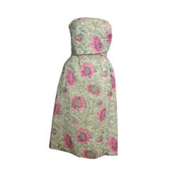Dior-New York strapless floral silk dress w/tulip skirt