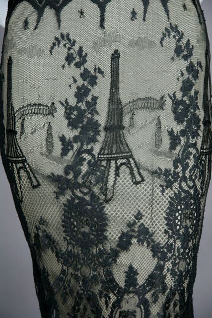 Women's Gaultier 1980's 2 pc. Eiffel Tower lace dress + underdress