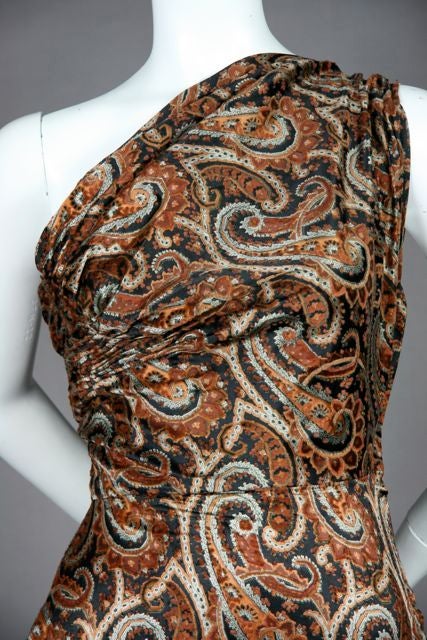 Givency Couture 1950s Printed Devoré Silk Velvet Gown For Sale 1