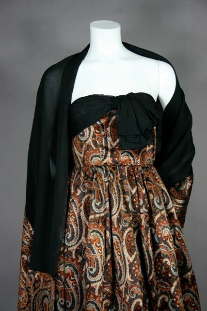 Black Givenchy 1950s Strapless Printed Silk Devoré Velvet Dress + Stole For Sale