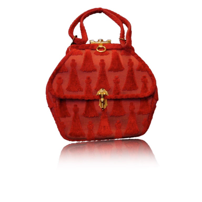 Red Cut Velvet Roberta Di Camerino "Tassle" Bag