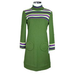 Cardin 1960s Mod Turtle Neck Dress w/Hip "O" Pockets
