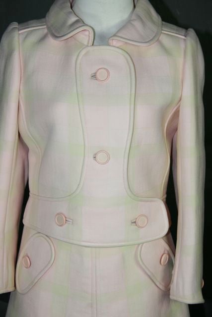 Courreges Pink Pastel Windowpane Check 2 Piece Skirt Suit