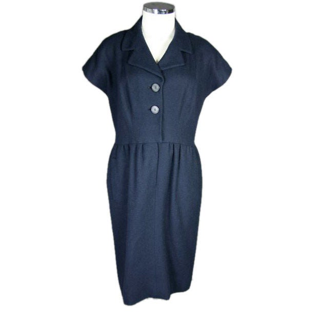 Balenciaga Navy Wool Late '50s/Early '60's  Dress