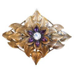 JOSEFF Brass Belt Buckle with Purple & Clear Rhinestones