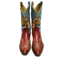 Vintage Cowboy Boots with Embroidered Horse and Roses
