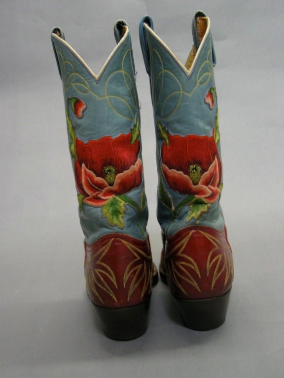 Cowboy Boots with Embroidered Horse and Roses at 1stdibs