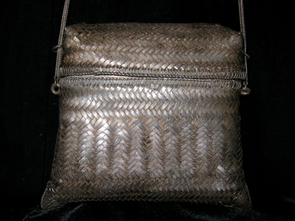 Silver Woven Purse with Rope