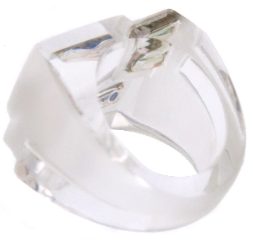 Women's Art Deco Rock Crystal Sapphire Emerald Ring