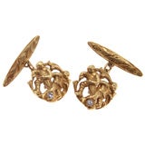 Pair of Gold  & Diamond Cufflinks withwith  Soccer Players