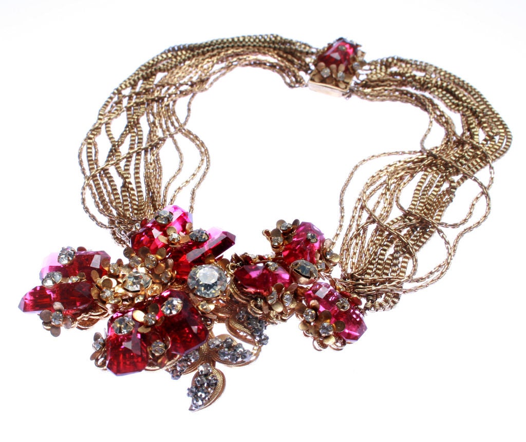 Women's Miriam Haskell Multi Strand Necklace with Faceted Glass Flowers