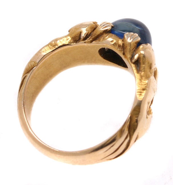 Art Nouveau Saphire & 14kt  Gold Tiger Ring 1