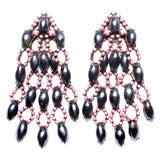 Kenneth Jay Lane Early Vintage Chandelier Earrings "Pink & Black"