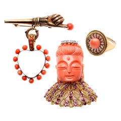 Collection of Coral Jewelry -  Quan Yin Brooch