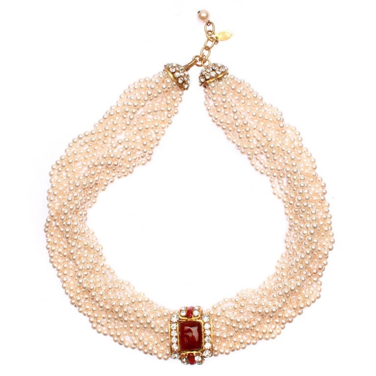 Chanel  Pearl , Poured Glass and  Rhinestone Torsade Necklace