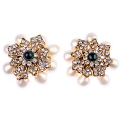 CHANEL Pearl, Rhinestone and Poured Glass Earrings
