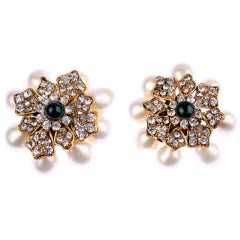 CHANEL Pearl, Rhinestone and Poured Glass Earrings