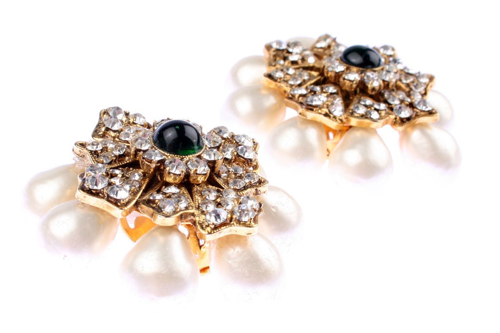 Women's CHANEL Pearl, Rhinestone and Poured Glass Earrings