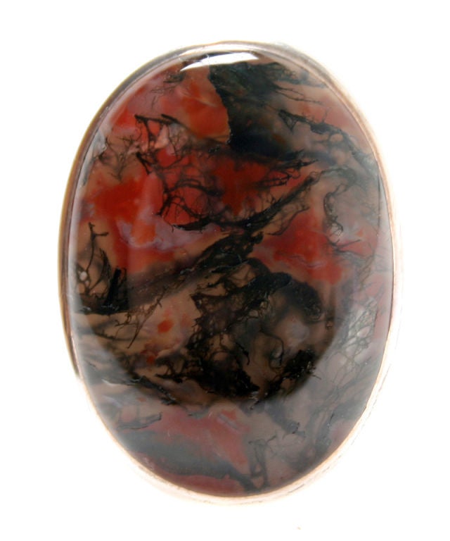 Large Sterling and Agate Modernist Ring
