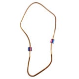 Faux Gold Snake Necklace with Irridescent Blue Beads