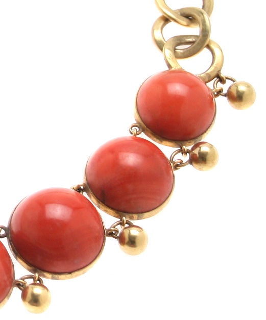 William Spratling Cabochon Coral Gold Necklace and Bracelet In Excellent Condition In Chicago, IL