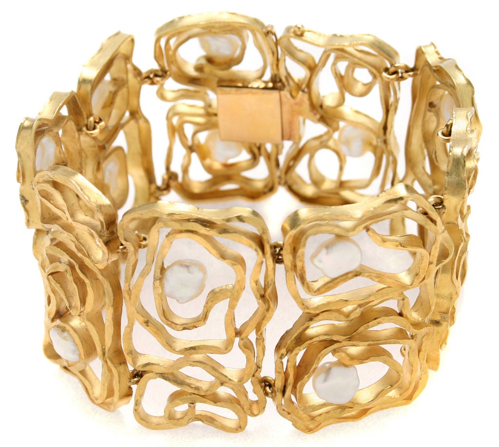 Women's Modernist Pearl Gold Bracelet For Sale