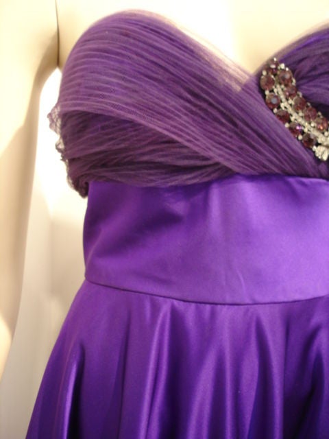 1950s Couture Silk Satin Purple Ballgown