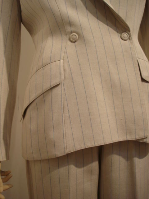 1980s Thierry Mugler Pinstripe Linen 3 Piece Pantsuit