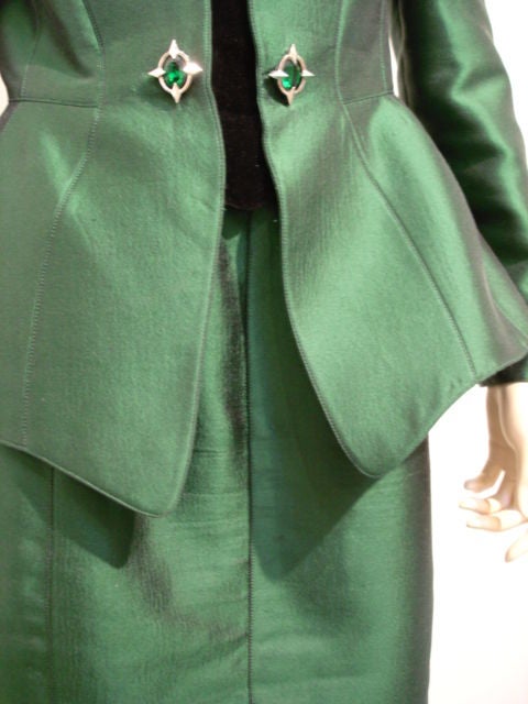 1980s Thierry Mugler Emerald Green 2 Piece Suit