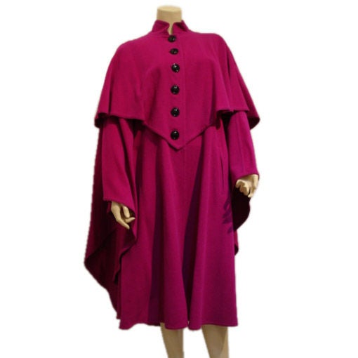 1980s Louis Féraud Magenta Lambswool Cape