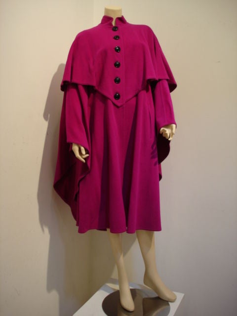 1980s Louis Féraud Magenta Lambswool Cape 3