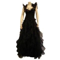 Vintage 1980s Loris Azzaro Black Tulle Evening Gown