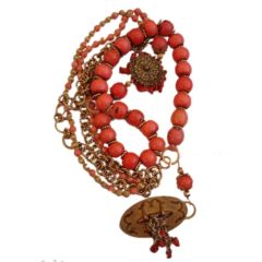 Asymmetrical Artisan Coral Rope Necklace w/ Vintage findings