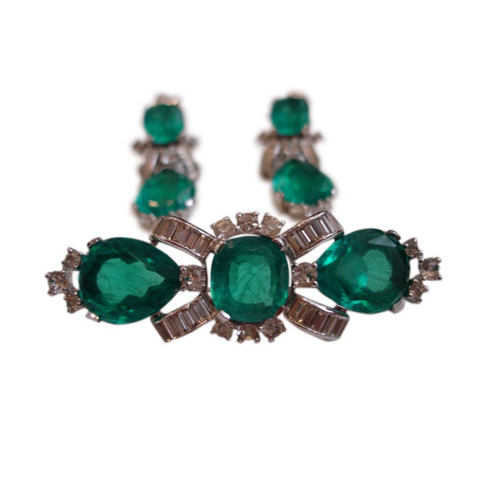 Jomaz - Sublime Costume Emerald Earring and Brooch Set