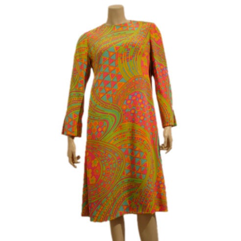 1960s Galanos Psychedellic Shift Dress