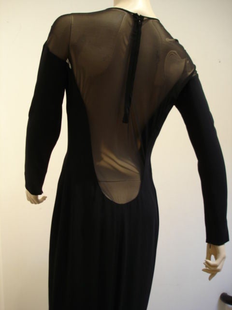 Silk crepe and sheer gown with spandex knit.