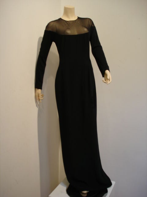 Black 1980s Dramatic Illusion Plunge Back Gown
