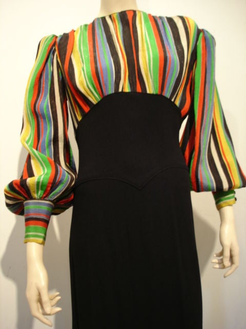 1940s Santa Fe Stripe Silk Crepe Gown